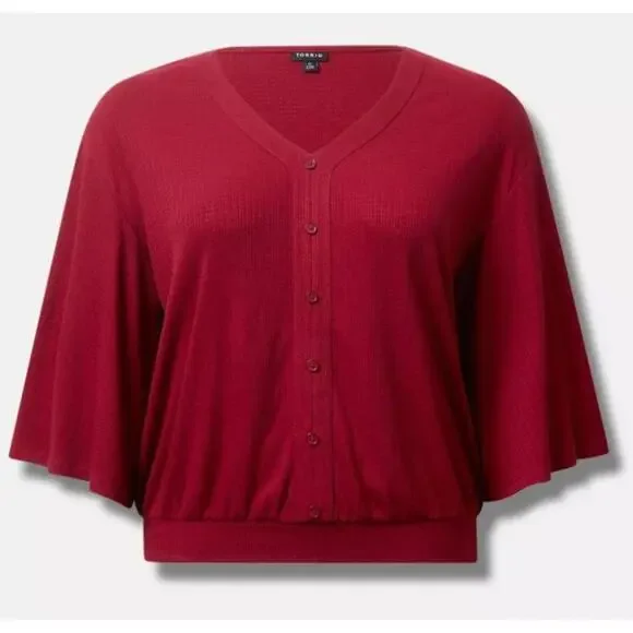 Torrid Textured Jersey V-Neck Button Down Dolman Crop Top Women's Size 3 NWT! - Picture 1 of 9